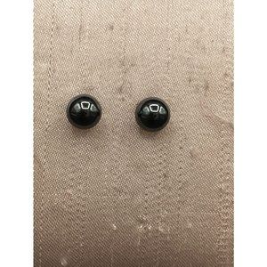 Natural Stone Hematite Silvery Black Glossy Finish Post Earrings Length .75 In.